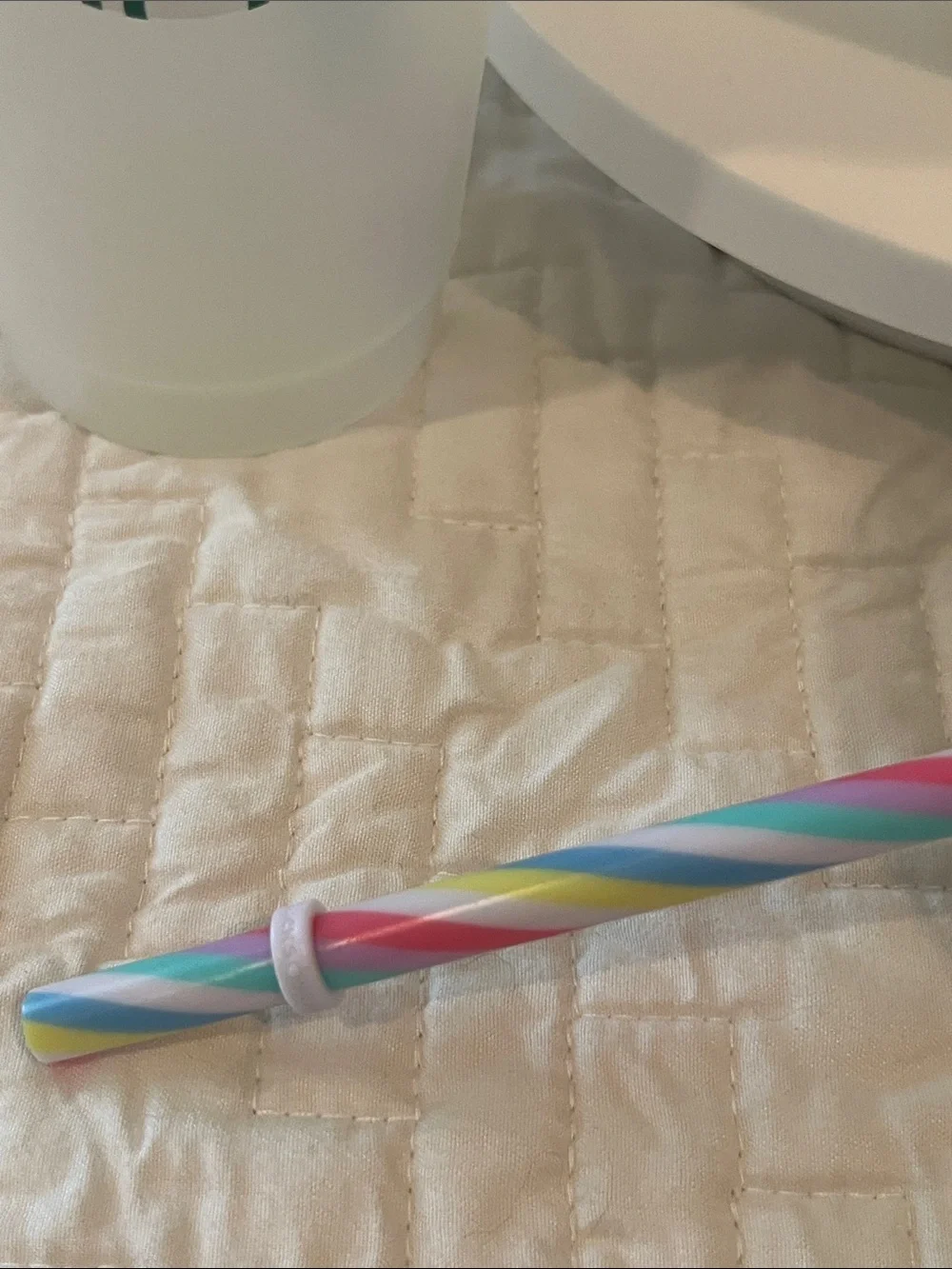 Starbucks Reusable Cups with Yellow, Teal, and Purple Lids